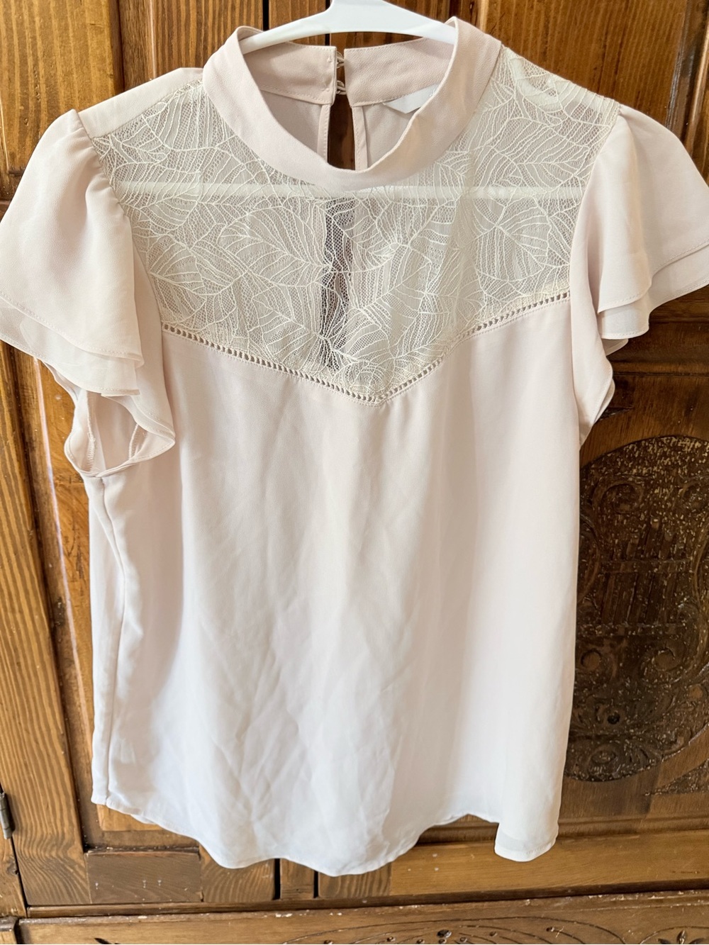 H&M Blush Lace Yoke Flutter Sleeve Blouse
